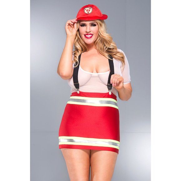 3pc Plus Size Sexy Dazzling Firefighter Dress Halloween Costume - One Size PLUS - Picture 1 of 1
